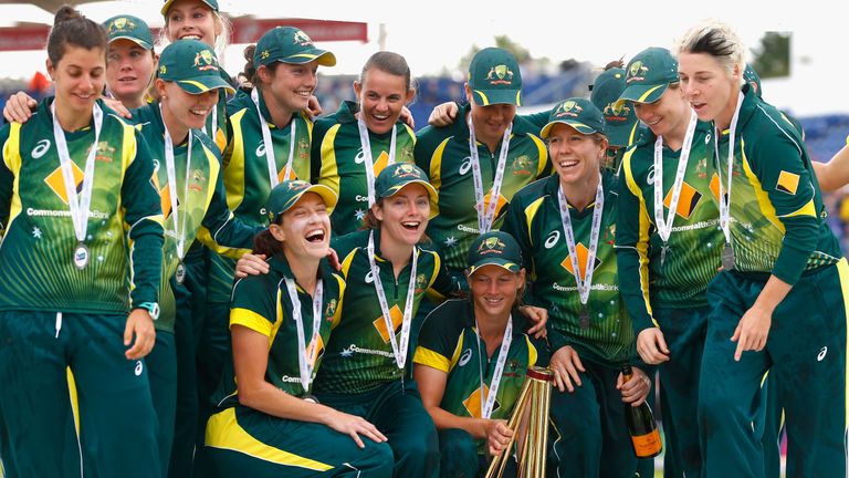 CARDIFF, WALES - AUGUST 31:  Australia Women's celebrate winning the Ashes during the 3rd NatWest T20 of the Women's Ashes Series between England and Austr