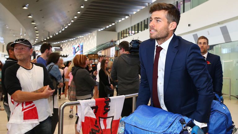 PERTH, AUSTRALIA - OCTOBER 29: Ben Foakes of England arrives at Perth Airport with the England Test squad on October 29, 2017 in Perth, Australia, ahead of