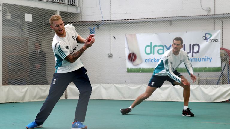 England's Ben Stokes (left) and Alex Hales during an indoor nets session