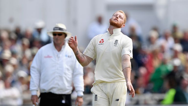NOTTINGHAM, ENGLAND - JULY 14:  England bowler Ben Stokes reacts after a change goes begging during day one of the 2nd Investec Test match between England 