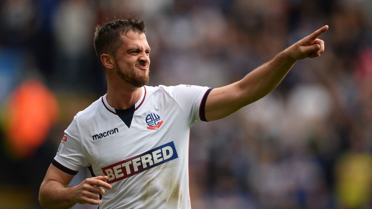 BOLTON, ENGLAND - OCTOBER 14: Andrew Taylor of Bolton gestures during the Sky Bet Championship match between Bolton Wanderers and Sheffield Wednesday at Ma