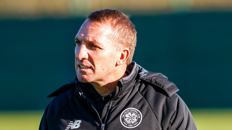 Celtic manager Brendan Rodgers supervises training on Friday