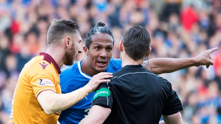 Bruno Alves (centre) had a running battle with Louis Moult  (left) all afternoon