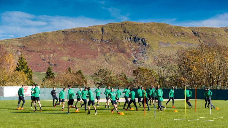 The Celtic players get put through their paces at Lennoxtown in the shadow of the Campsie Fells