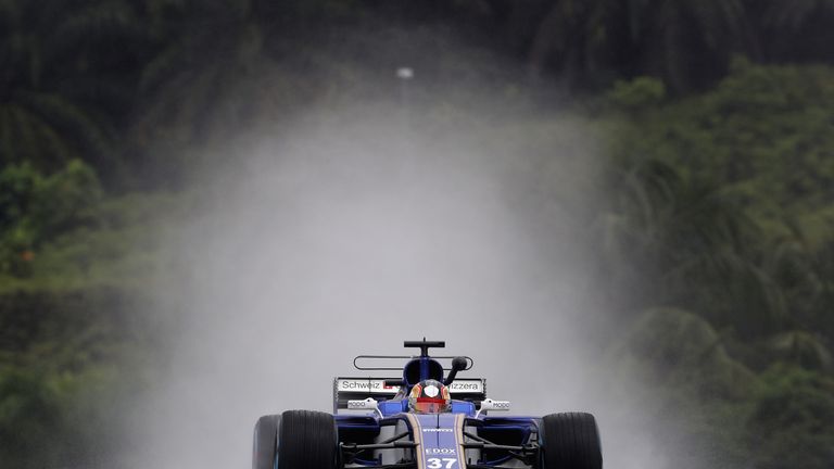 KUALA LUMPUR, MALAYSIA - SEPTEMBER 29: Charles Leclerc of Monaco driving the (37) Sauber F1 Team Sauber C36 Ferrari on track during practice for the Malays