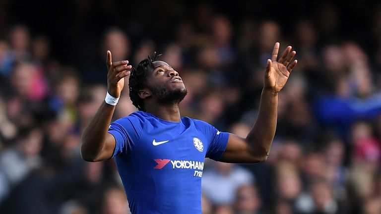 Michy Batshuayi of Chelsea celebrates scoring the 2nd Chelsea goal during the Premier League match between Chelsea and Watford