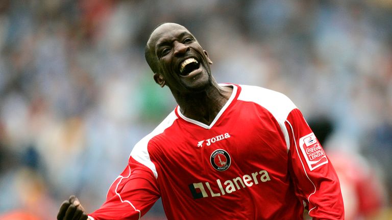 Chris Powell celebrates after scoring for Charlton Athletic during a Coca Cola Championship match