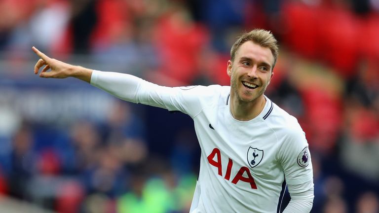 Christian Eriksen celebrates scoring his sides first goal during the Premier League match between Tottenham and Bournemouth