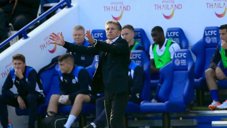 Southampton manager Claude Puel gestures on the touchline during the Premier League match at the King Power Stadium, Leicester.