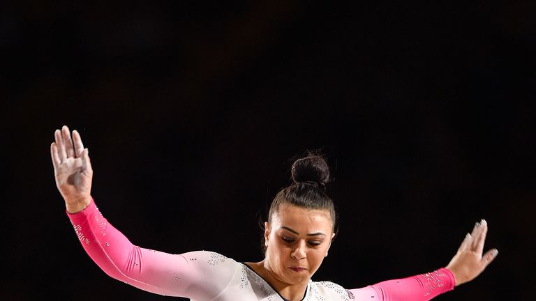Claudia Fragapane of Great Britain competes on the balance beam