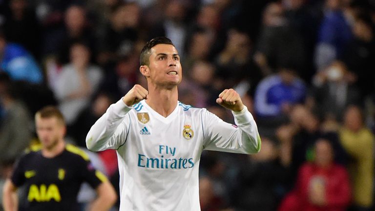 Cristiano Ronaldo celebrates his equaliser against Spurs