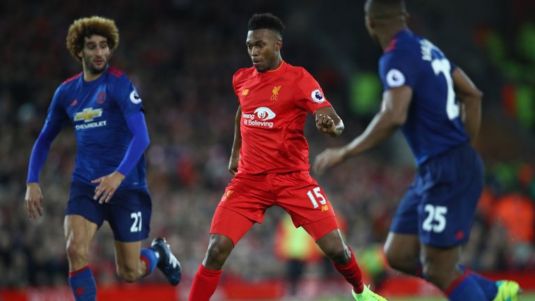 Daniel Sturridge of Liverpool in action during the Premier League match between Liverpool and Manchester United at Anfield