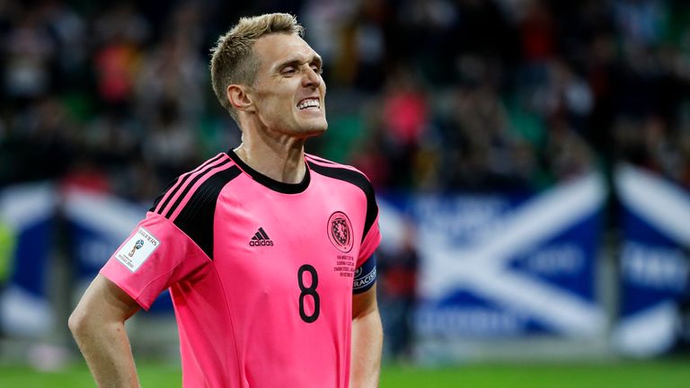 LJUBLJANA, SLOVENIA - OCTOBER 08: Darren Fletcher of Scotland reacts after the FIFA 2018 World Cup Qualifier match between Slovenia and Scotland at stadium