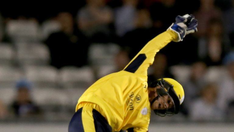 DERBY, ENGLAND - AUGUST 22:   Daryn Smit of Derbyshire Falcons plays a shot over his head during the NatWest T20 Blast at The 3aaa County Ground on August 