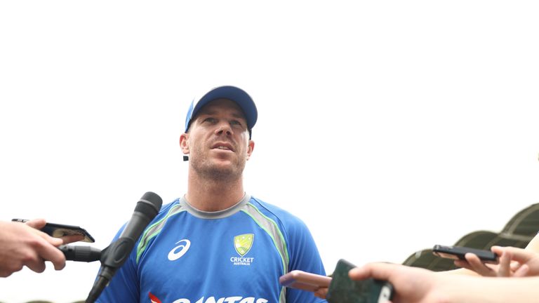 MIRPUR, BANGLADESH - AUGUST 30:  David Warner of Australia speaks to the media after Bangladesh defeated Australia during day four of the First Test match 