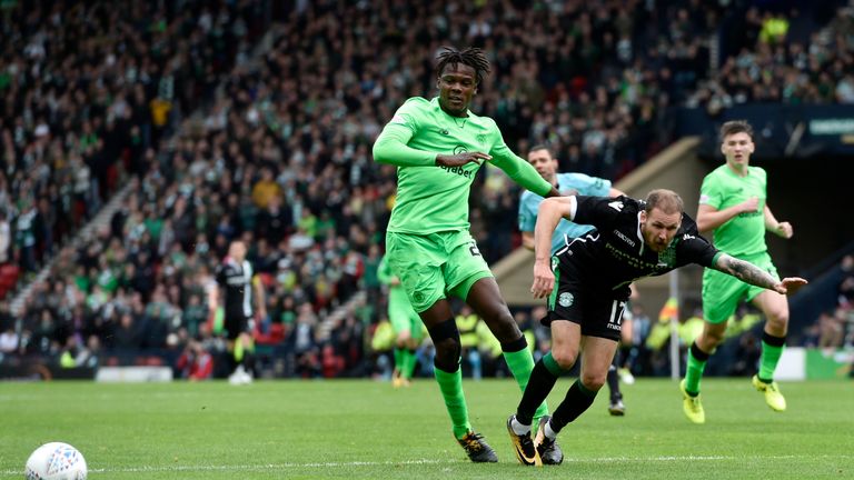 Boyata (left) tangles with Martin Boyle to concede a penalty