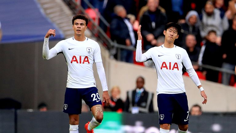Tottenham Hotspur's Dele Alli (left) celebrates after putting his side 2-0 up