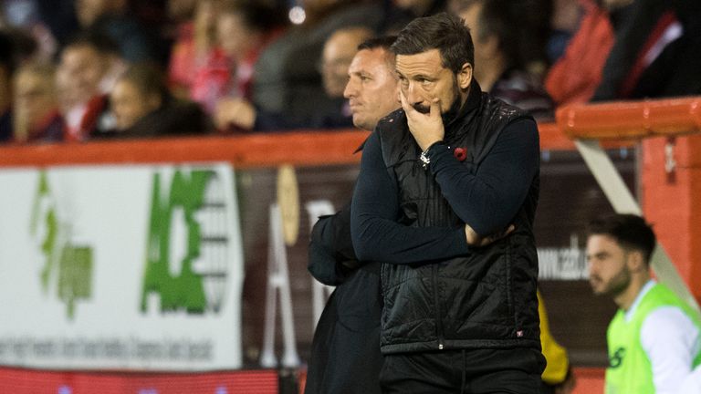 Aberdeen manager Derek McInnes looks on ruefully from the sidelines