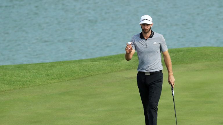 SHANGHAI, CHINA - OCTOBER 27:  Dustin Johnson of the United States reacts on the second green during the second round of the WGC - HSBC Champions at Shesha