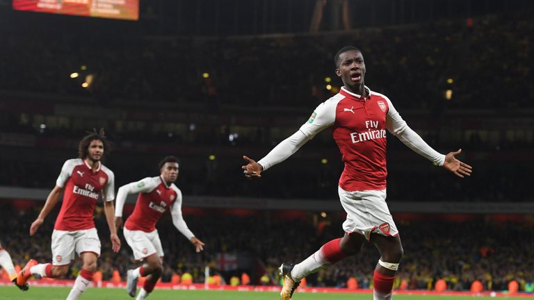 Eddie Nketiah celebrates scoring for Arsenal 