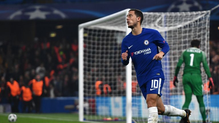 Eden Hazard celebrates scoring Chelsea's second goal