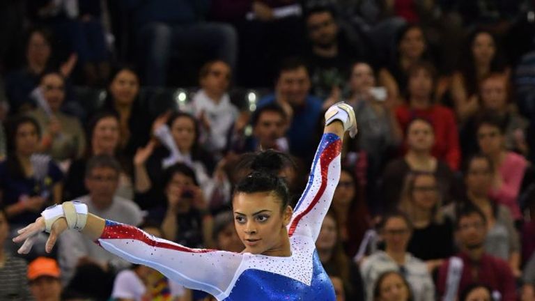 GB's Ellie Downie performs on the floor during the women apparatus final at the European Artistic Gymnastics Championship in Cluj Romania April 23, 2017.