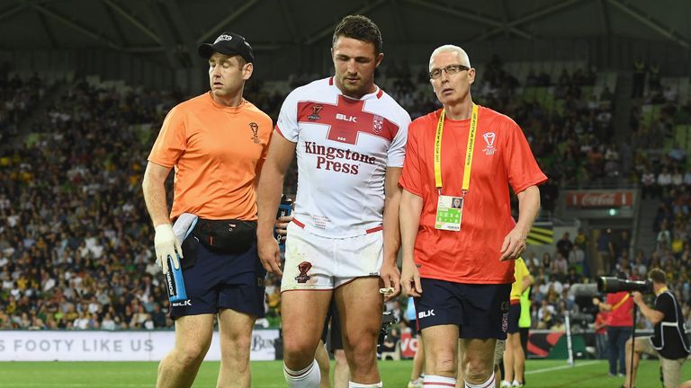 Sam Burgess limps off injured against Australia