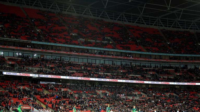 Empty seats could be seen around Wembley for England's World Cup Qualifier against Slovenia
