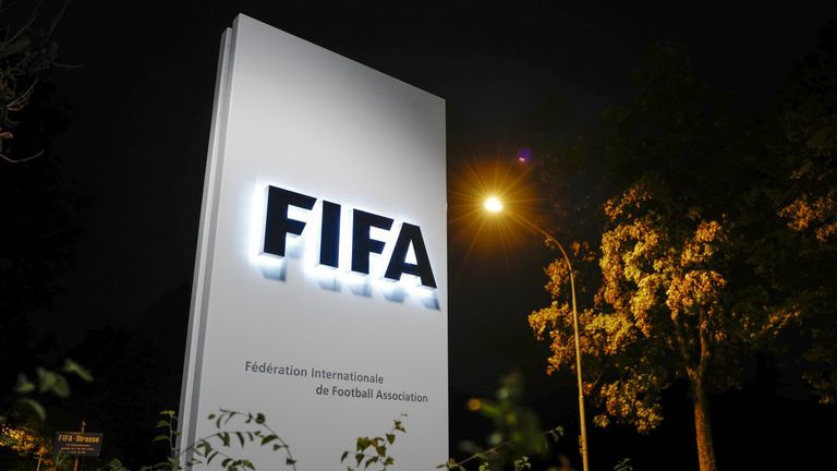 A sign of the FIFA is seen at the entrance of the world football's governing body headquarters on October 13, 2016 in Zurich 