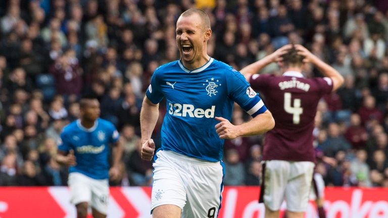 Rangers' Kenny Miller celebrates his second goal of the game