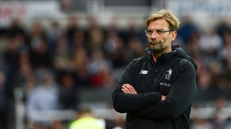 Jurgen Klopp on the sidelines during the Premier League match between Newcastle United and Liverpool at St.James' Park