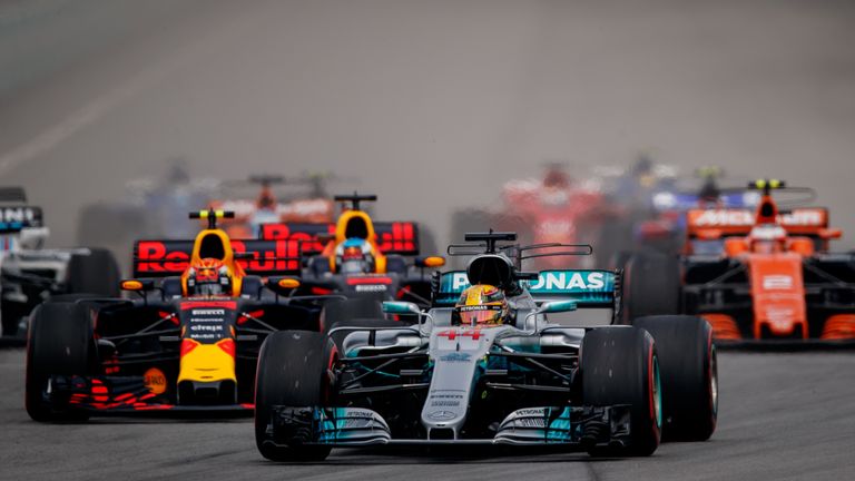 Lewis Hamilton leads from at the start of the Malaysian Formula One grand prix