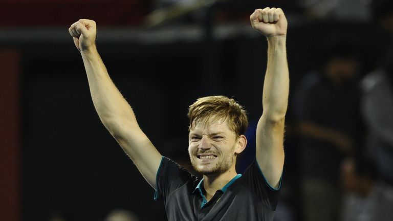 TOKYO, JAPAN - OCTOBER 08:  David Goffin of Belgium celebrates winning his men's final match against Adrian Mannarino of France during day seven of the Rak