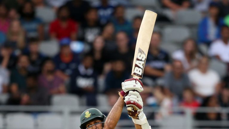 Hashim Amla of South Africa bats during the Twenty20 international cricket match between New Zealand and South Africa at Eden Park in Auckland on February 