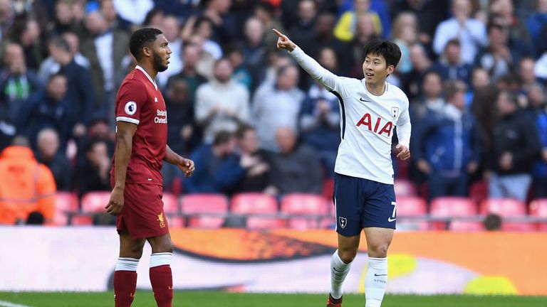 Heung-Min Son celebrates scoring Tottenham's second goal