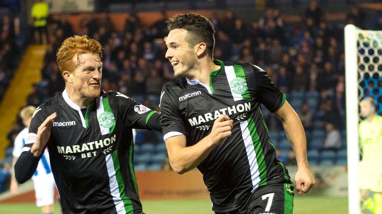 Hibernian's John McGinn (right) celebrates his opener with Simon Murray