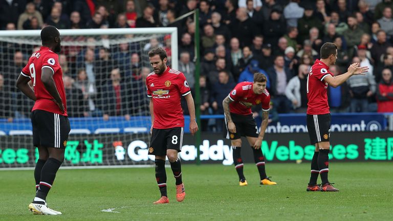 Manchester United players look dejected after conceding against Huddersfield