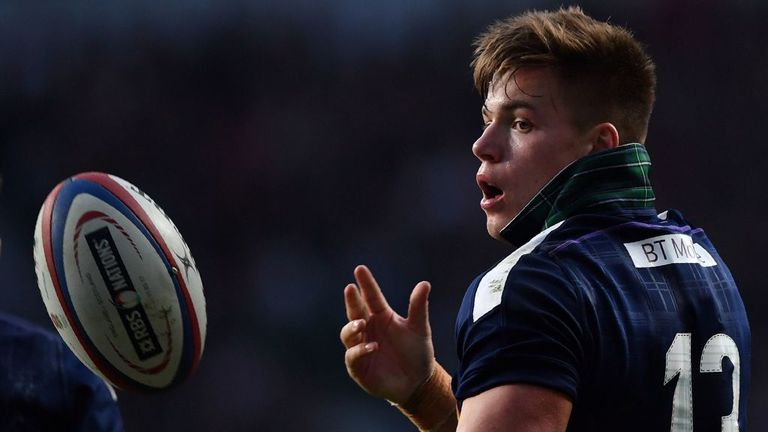 Centre Huw Jones after scoring his team's second try during the Six Nations match between England and Scotland on March 11, 2017