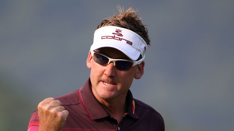 SHENZHEN, CHINA - NOVEMBER 04:  Ian Poulter of England celebrates on the 18th green after winning the WGC HSBC Champions during the final round at the Miss