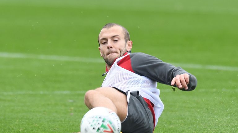 ST ALBANS, ENGLAND - OCTOBER 23: of Arsenal during a training session at London Colney on October 23, 2017 in St Albans, England.