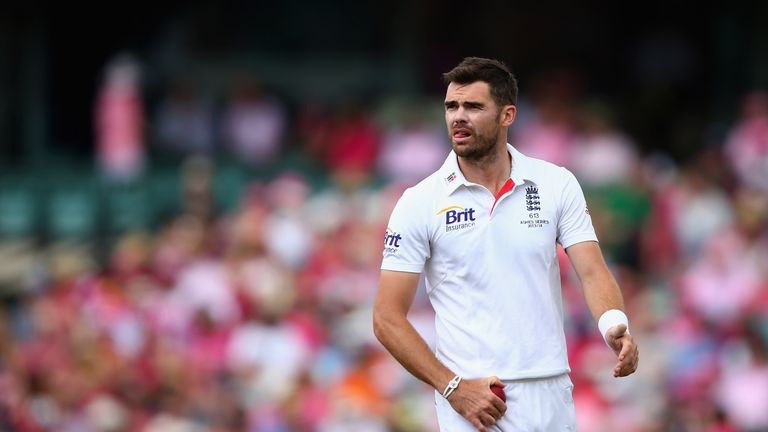 James Anderson of England prepares to bowl during day three of the Fifth Ashes Test match between Australia and England