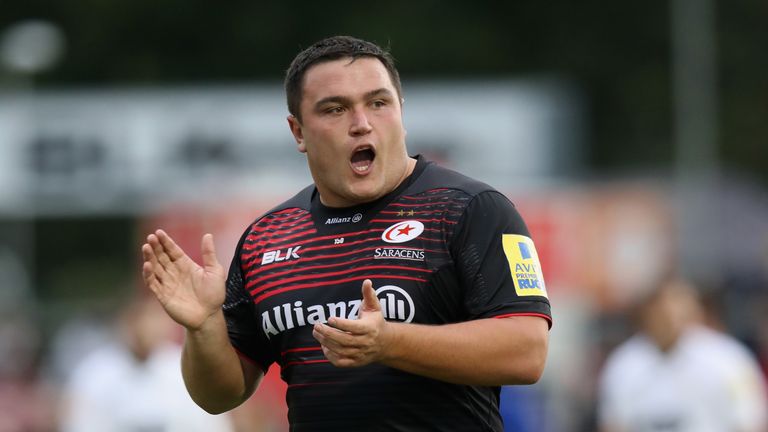 BARNET, ENGLAND - OCTOBER 08:  Jamie George of Saracens looks on during the Aviva Premiership match between Saracens and Wasps at Allianz Park on October 8
