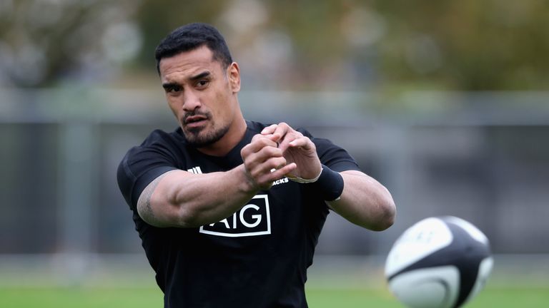 LONDON, ENGLAND - OCTOBER 31: Jerome Kaino passes the ball during the New Zealand All Blacks training session held at the Lensbury on October 31, 2017 