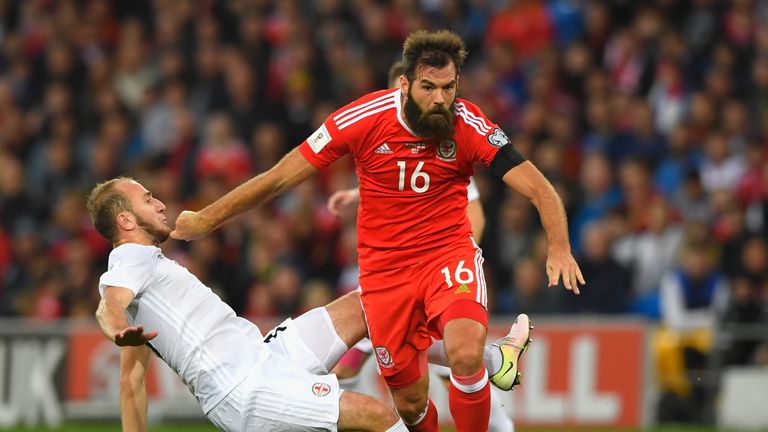 Joe Ledley of Wales against Georgia in World Cup European Qualifier