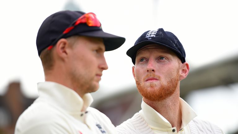 LONDON, ENGLAND - JULY 31:  Ben Stokes and Joe Root of England look on during the after match presentations during the 3rd Investec Test between England an