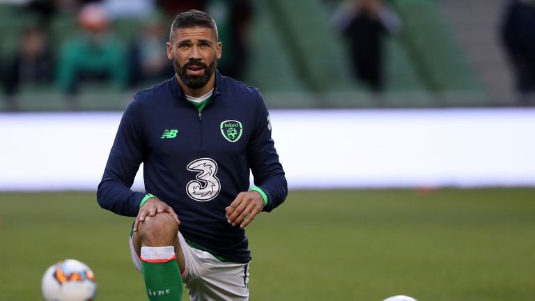 Republic of Ireland's Jonathan Walters warms up before the 2018 FIFA World Cup Qualifying, Group D match at the Aviva Stadium, Dublin v Serbia on Sep 5