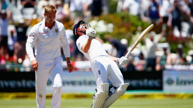 Jonny Bairstow of England celebrates his century during day two of the 2nd Test at Newlands Stadium on January 3, 2016