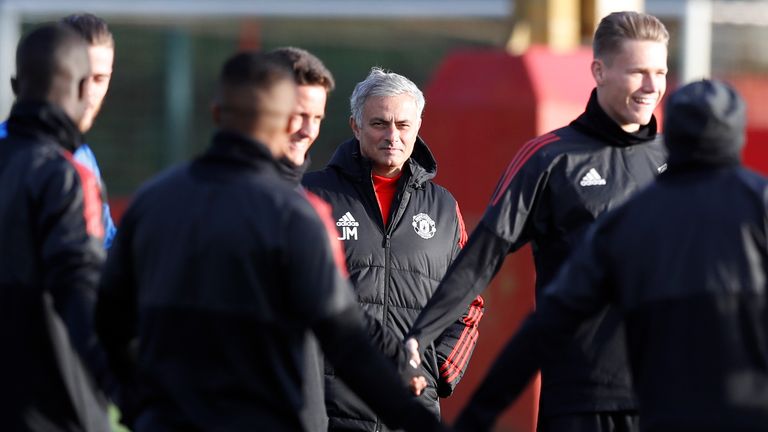 Manchester United manager Jose Mourinho during a training session at the AON Training Complex