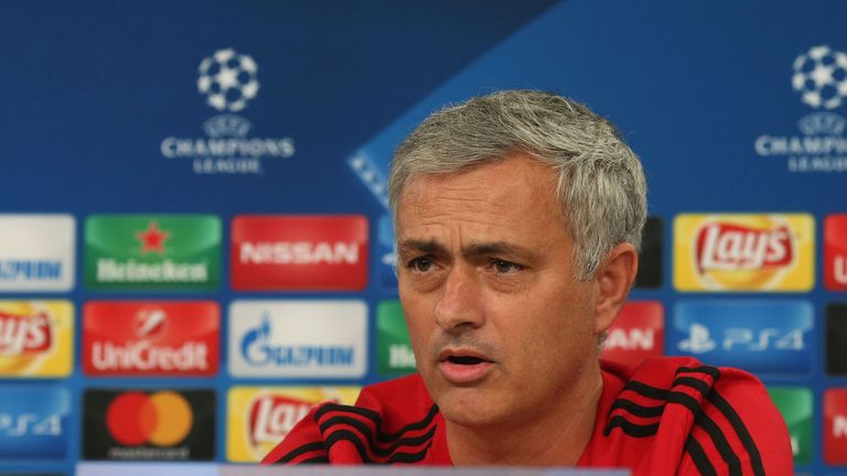 LISBON, PORTUGAL - OCTOBER 17:  Manager Jose Mourinho of Manchester United speaks during a press 