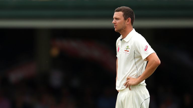 SYDNEY, AUSTRALIA - JANUARY 05:  Josh Hazlewood of Australia looks on during day three of the Third Test match between Australia and Pakistan at Sydney Cri